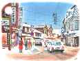 【No.18】雪の夜の堺町通り／水彩色鉛筆画イラスト