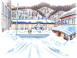 【No.2004-14】石勝線（夕張線）清水沢駅／水彩色鉛筆画イラスト
