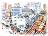 【No.2006-02】交通博物館／水彩色鉛筆画イラスト