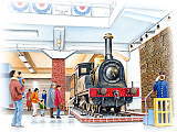 【No.2006-03】交通博物館（１号機関車）／水彩色鉛筆画イラスト