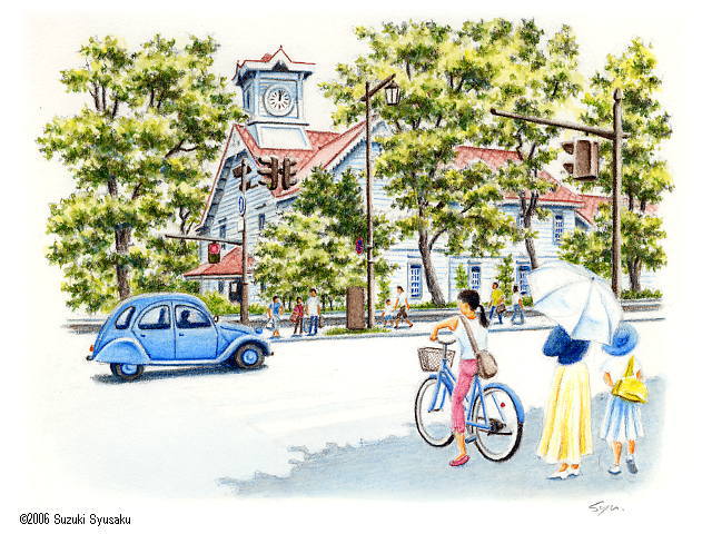 北海道の絵】札幌・街の風景 札幌の水彩色鉛筆画家○イラストレーター 