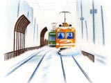 【No.6】札幌市電・ササラ電車／水彩色鉛筆画イラスト