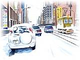【No.9】札幌市電・ササラ電車／水彩色鉛筆画イラスト