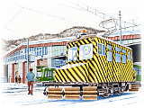 【No.13】札幌市電・ササラ電車／水彩色鉛筆画イラスト