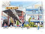 【No.41】札幌市電沿線・狸小路／水彩色鉛筆画イラスト