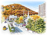 【No.2006-19】札幌市電／水彩色鉛筆画イラスト