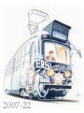 【No.67】札幌市電・ファイターズ電車／水彩色鉛筆画イラスト